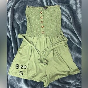 Women's Strapless Sleeveless Tube Romper Belted Summer Short